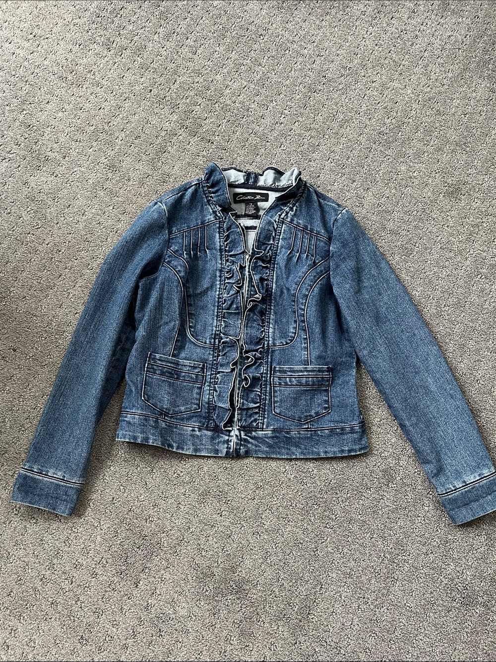 Ruffle-Trim Denim Jacket in Blue - Girls